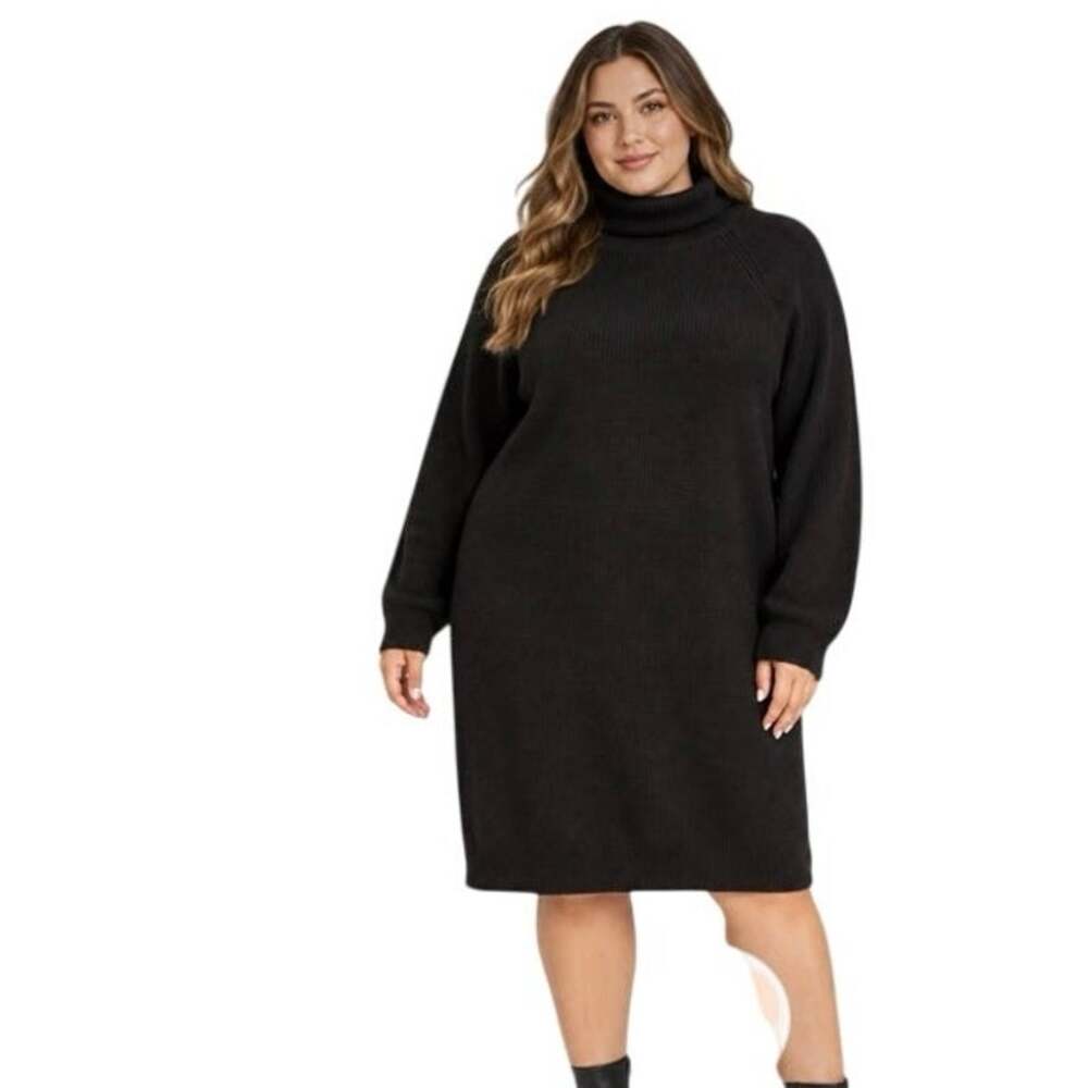PrettyLittleThing Plus Black Turtleneck Knit Sweater Dress XXL Long Sleeve